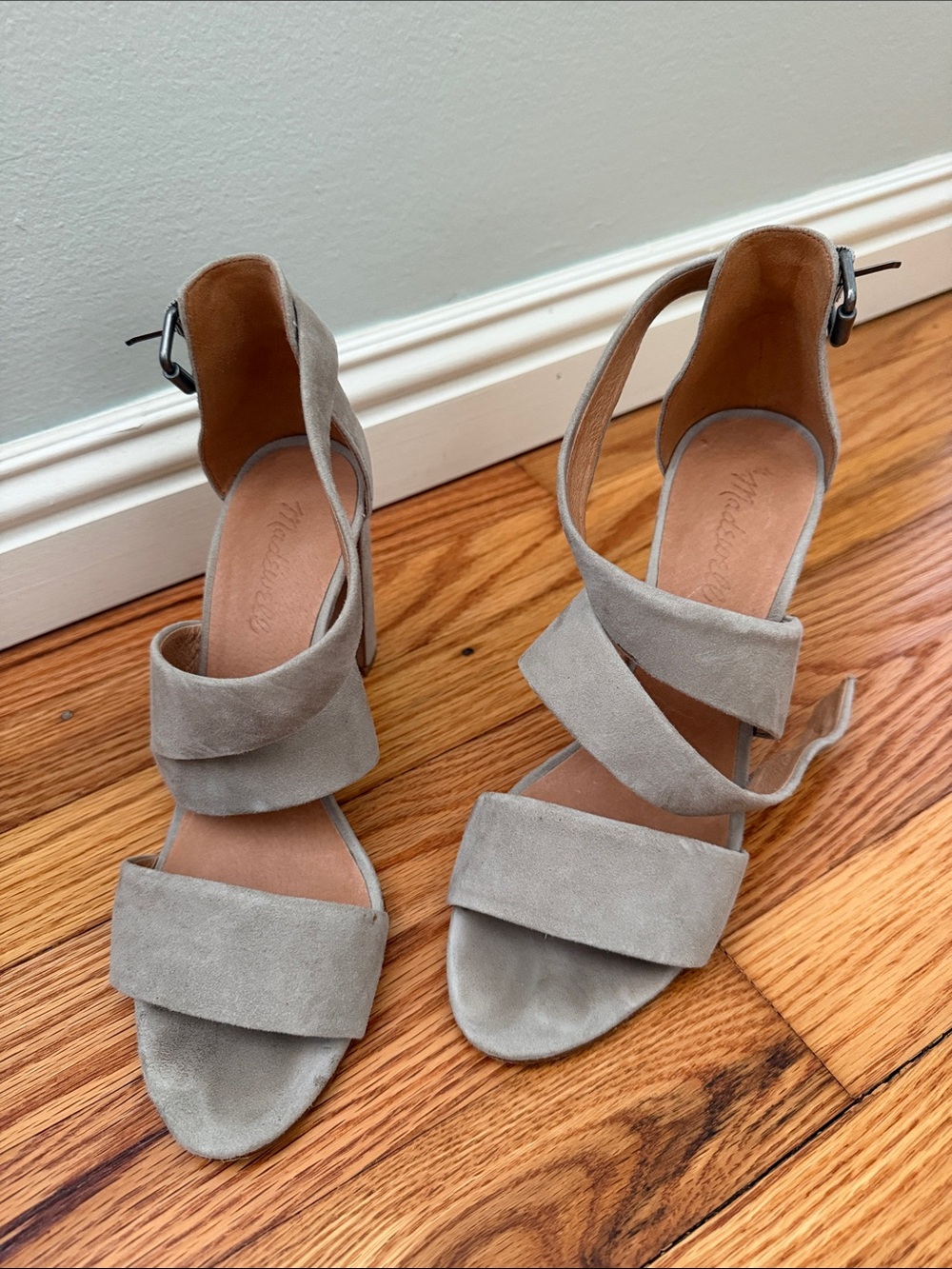 Madewell Suede Crisscross Ankle-Strap Sandals in Light Gray